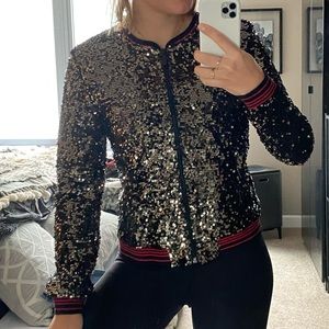 Sequins Bomber Jacket - Gunmetal